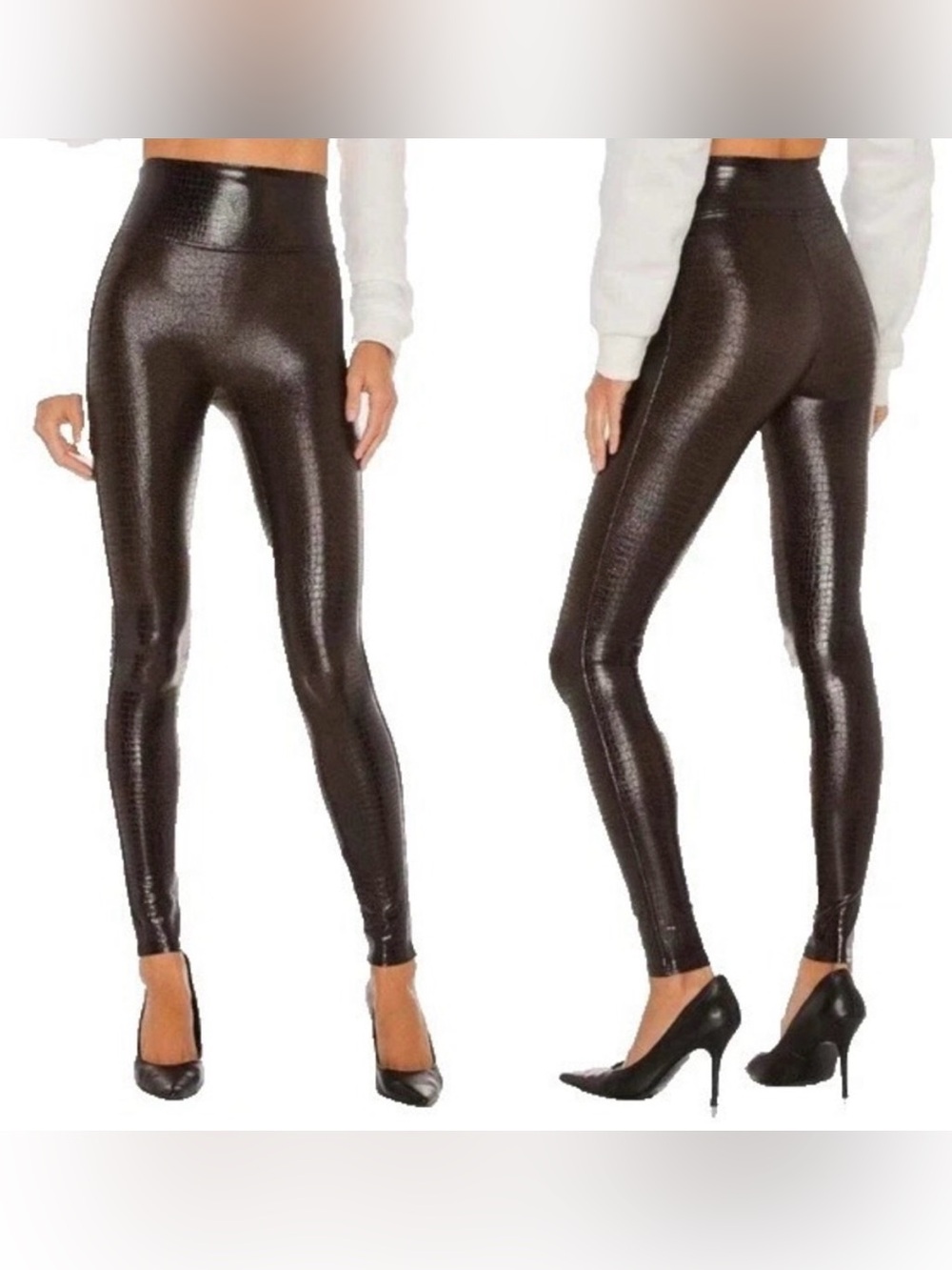 SPANX Faux Leather Croc Shine Leggings Size Small Brown/Black 20303R EUC